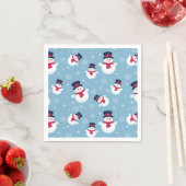 Serviette En Papier Motif De Noël Bleu Avec Snowmen Et Snowflakes (En situation)