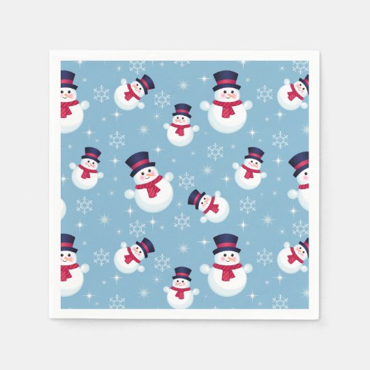 Serviette En Papier Motif De Noël Bleu Avec Snowmen Et Snowflakes (Devant)