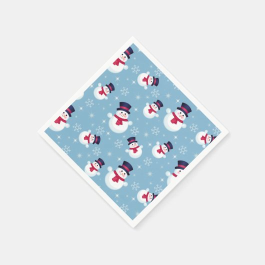 Serviette En Papier Motif De Noël Bleu Avec Snowmen Et Snowflakes (Coin)