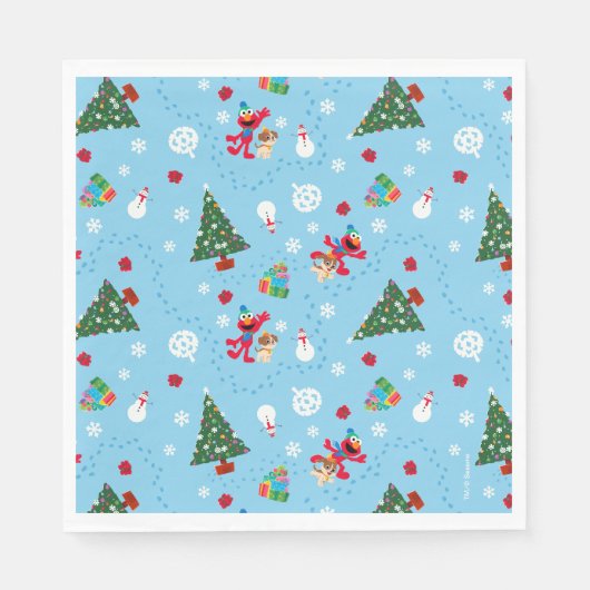 Serviette En Papier Motif de Noël bleu Elmo & Tango (Devant)