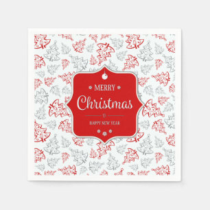 Serviette En Papier Motif de Noël élégant rouge et argent