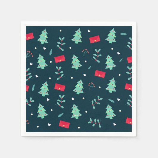 Serviette En Papier Motif de Noël festif en rouge et vert (Devant)