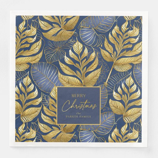 Serviette En Papier Motif de Noël Gold bleu#29 ID1009 (Devant)