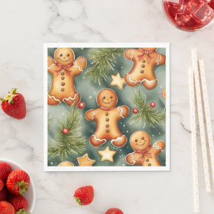 Serviette En Papier Motif de Noël homme en pain d'épice souriant