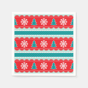 Serviette En Papier Motif de Noël moderne avec flocons de neige & arbr
