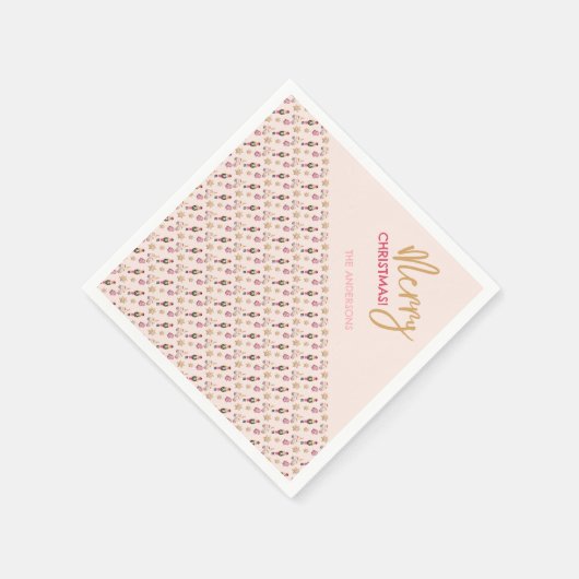 Serviette En Papier Motif de Noël moderne Pastel Pink (Coin)