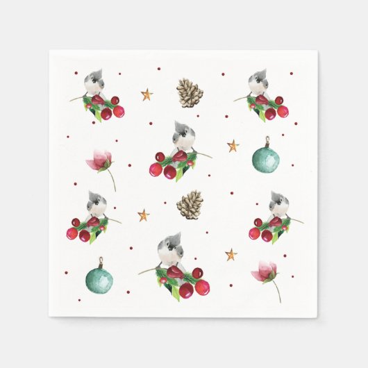 Serviette En Papier Motif de Noël Oiseau d'hiver (Devant)