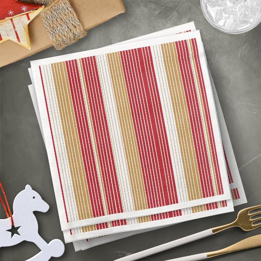 Serviette En Papier Motif de Noël Red Gold Pinstripe #28 ID1009