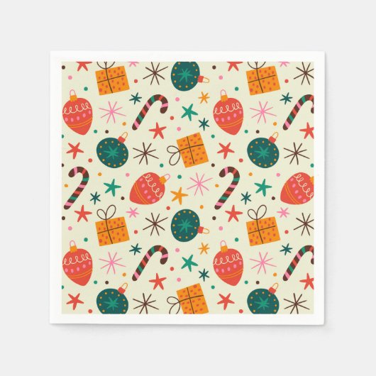 Serviette En Papier Motif de Noël rétro et cadeau (Devant)