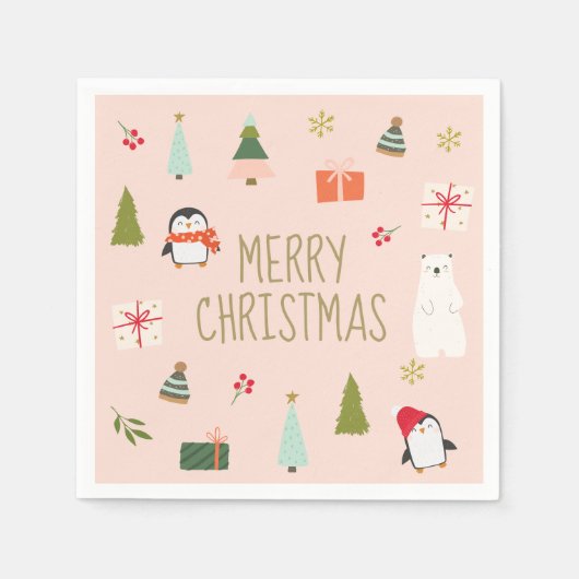 Serviette En Papier Motif de Noël rose (Devant)