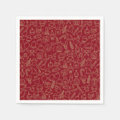 Serviette En Papier Motif de Noël rouge et or | Napkin (Devant)