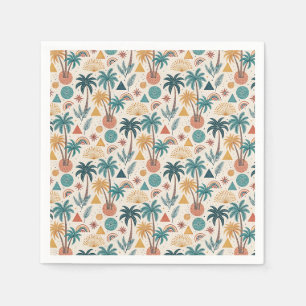 Serviette En Papier Motif de palmier tropical rétro et soleil géométri
