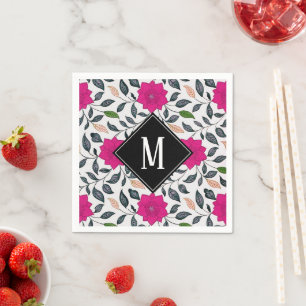 Serviette En Papier Motif de pavot rose floral vintage avec monogramme