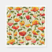 Serviette En Papier Motif de pavots, rouge et jaune, (Devant)