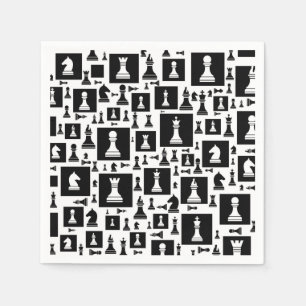 Serviette En Papier Motif de pièces d'échecs - noir et blanc