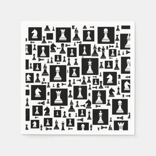Serviette En Papier Motif de pièces d'échecs - noir et blanc (Devant)