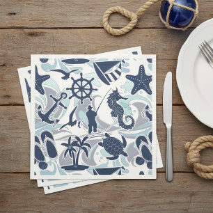 Serviette En Papier Motif de plage nautique Navy ID839