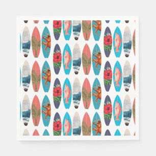 Serviette En Papier Motif de planches de surf colorées rétro