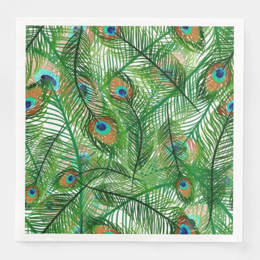 Serviette En Papier motif de plumes de paon (Devant)