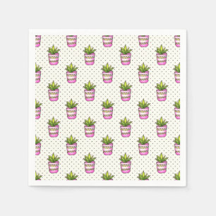 Serviette En Papier Motif de point Polka Succulent Aquarelle