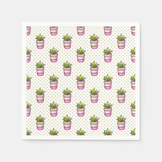 Serviette En Papier Motif de point Polka Succulent Aquarelle (Devant)