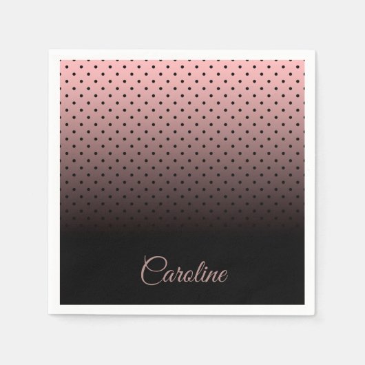 Serviette En Papier Motif de points noirs et Roses (Devant)