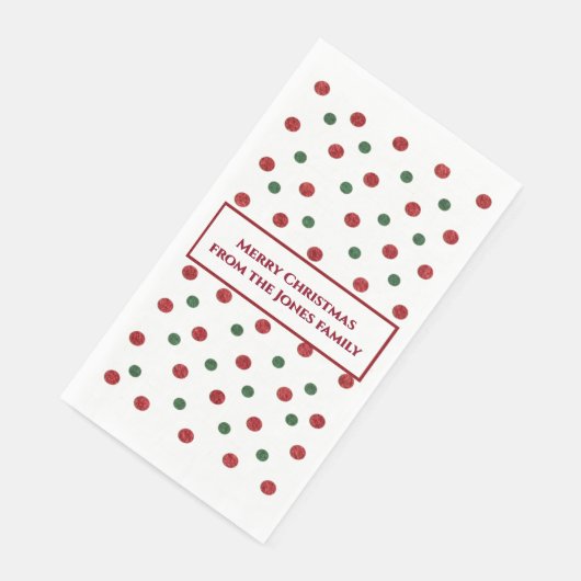 Serviette En Papier Motif de points rétro Noël vert rouge (Coin)