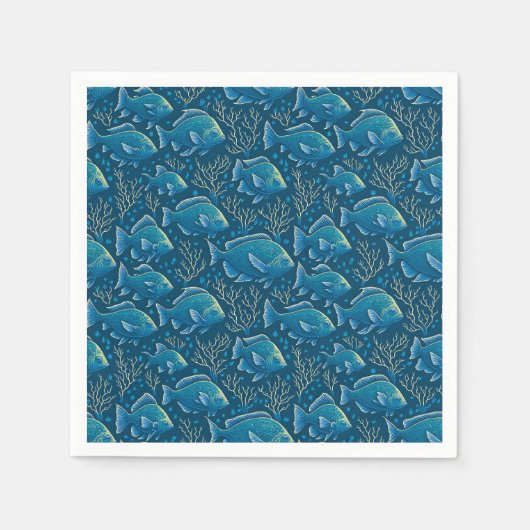Serviette En Papier Motif de poisson bleu (Devant)