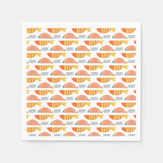 Serviette En Papier Motif de poissons de natation d'art populaire (Devant)