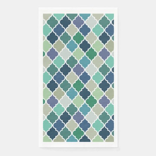 Serviette En Papier Motif de quatrefoil bleu, vert et turquoise (Devant)