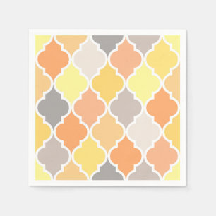 Serviette En Papier Motif de quatrefoil jaune, orange et gris