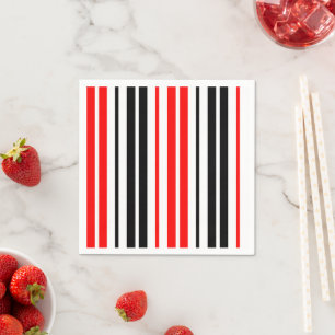 Serviette En Papier Motif de rayures rouges noires et blanches