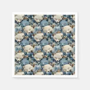 Serviette En Papier Motif de renards d'hiver endormis avec du bleu et
