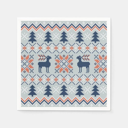 Serviette En Papier Motif de rennes de Noël bleu brun (Devant)