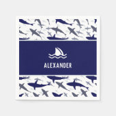 Serviette En Papier Motif de requin bleu avec nom garçon fête d'annive (Devant)