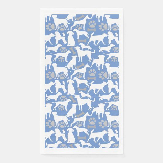 Serviette En Papier Motif de silhouette de chien.Blanc.03 Lblue BG (Devant)