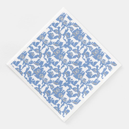 Serviette En Papier Motif de silhouette de chien.Blanc.03 Lblue BG (Coin)
