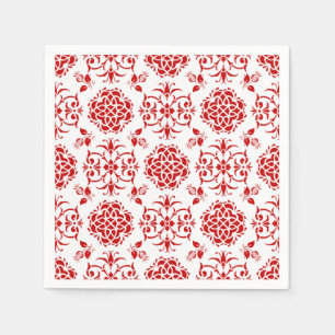 Serviette En Papier Motif de style damassé floral rouge et blanc