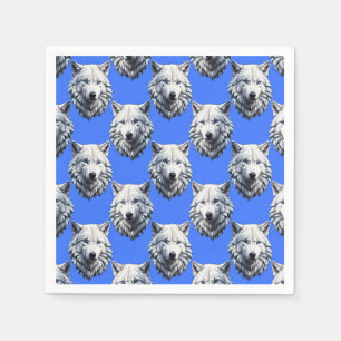 Serviette En Papier Motif de tête de loup blanc Design bleu