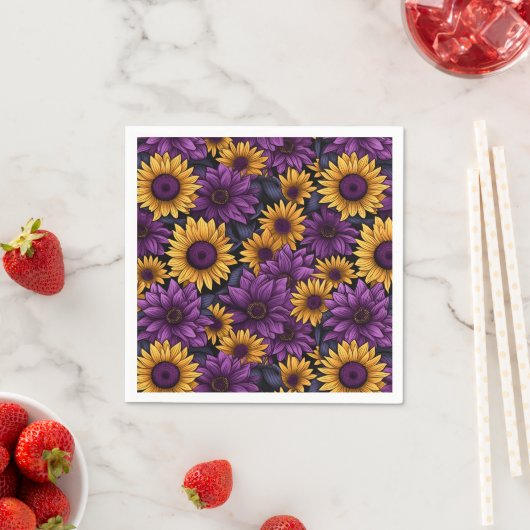 Serviette En Papier Motif de tournesol jaune violet (En situation)