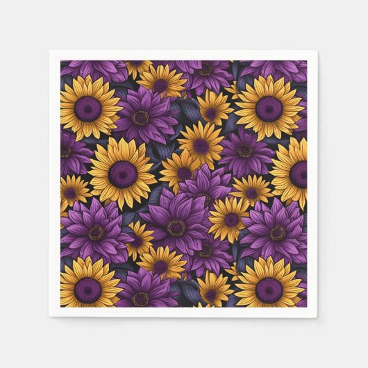 Serviette En Papier Motif de tournesol jaune violet (Devant)