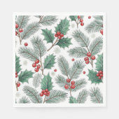 Serviette En Papier Motif de vacances de Noël Cerises d'hiver (Devant)