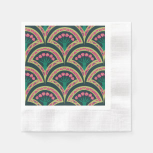 Serviette En Papier Motif de ventilateur floral rose et vert
