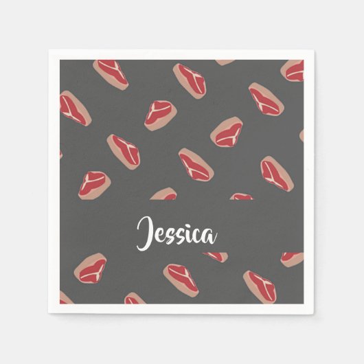 Serviette En Papier Motif de viande de steak sur gris (Devant)