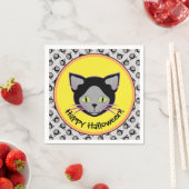 Serviette En Papier Motif de visage de chat noir Halloween (En situation)