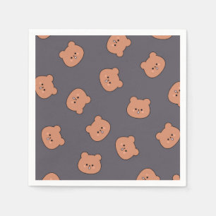 Serviette En Papier Motif de visage d'ours en peluche marron mignon bl