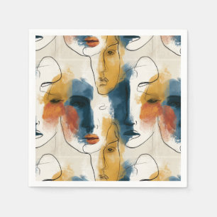 Serviette En Papier Motif de visages de femmes en ligne continue abstr