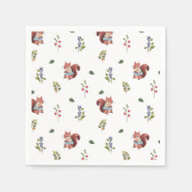 Motif d'écureuil et de baies de forêt