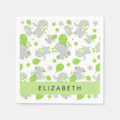 Serviette En Papier Motif D'Eléphants, Eléphants Mignons, Votre Nom (Devant)
