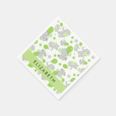 Serviette En Papier Motif D'Eléphants, Eléphants Mignons, Votre Nom (Coin)